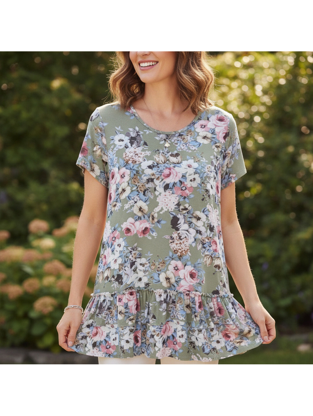 Bohemian Floral Soft Stretchy Large Women's Top with Flowy Bottom - Gently Worn